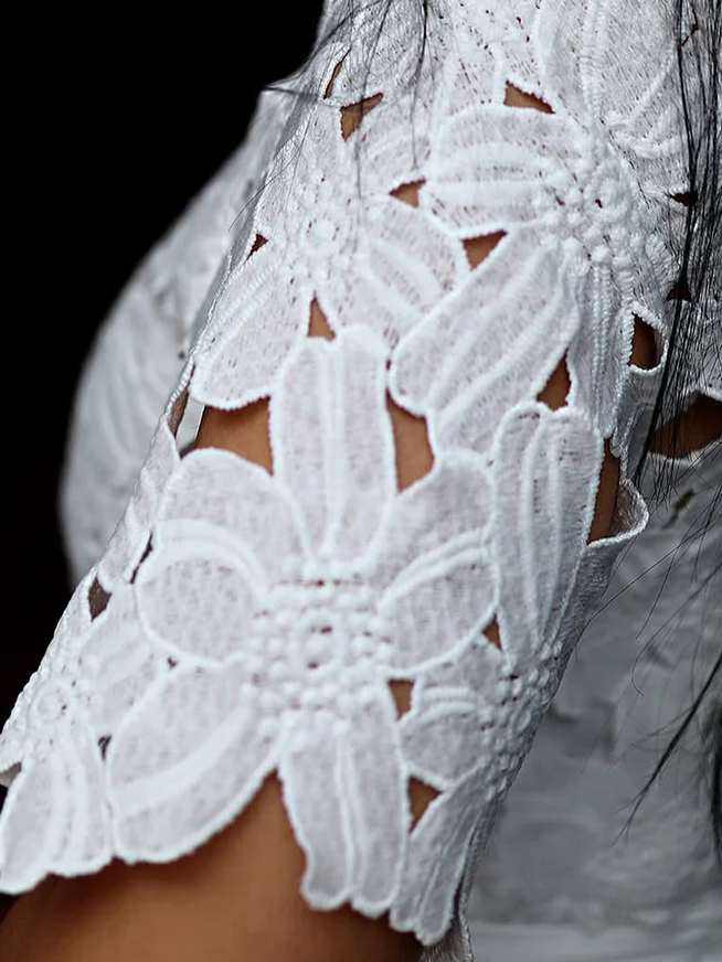 Elegant Floral Lace Midi Dress With Belt