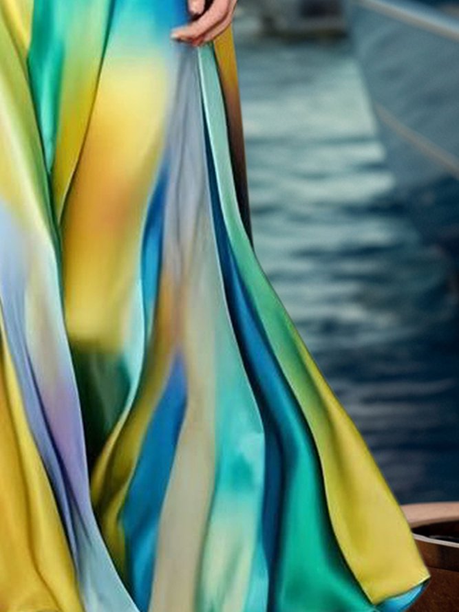 Vacation Random Print Printing V Neck Maxi Dress