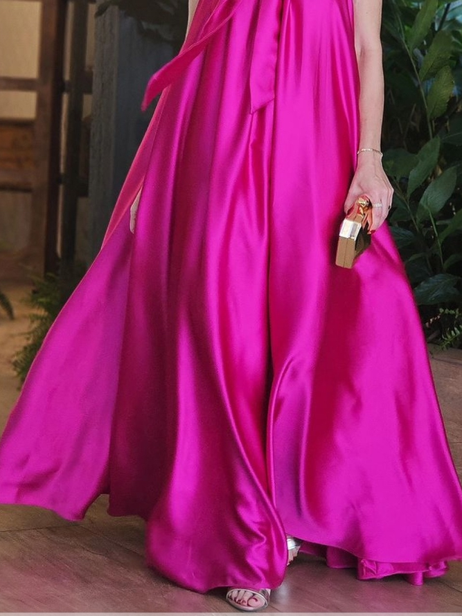 Urban Plain Ruched Halter Maxi Dress