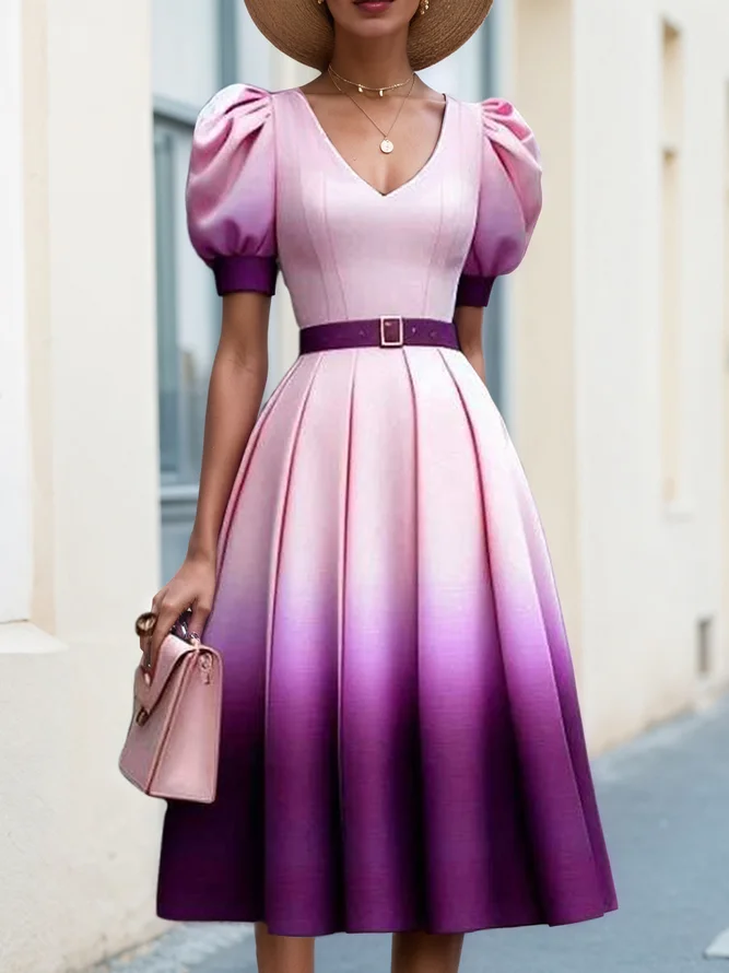 Urban Ombre Printing Midi Dress With Belt