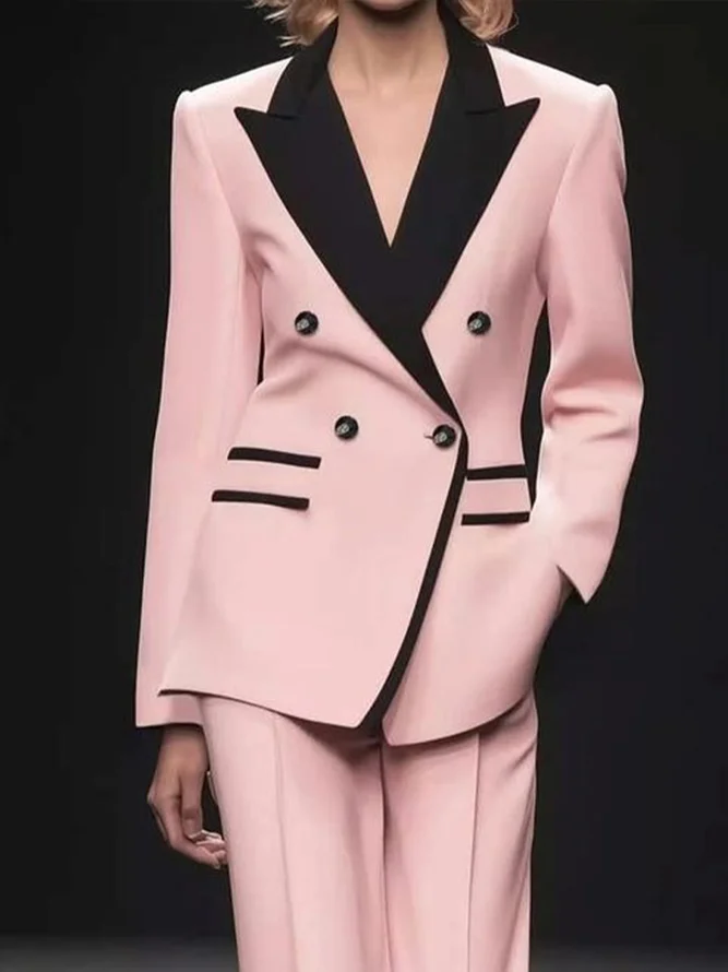 Urban Buttoned Color Block Lapel Collar Blazer