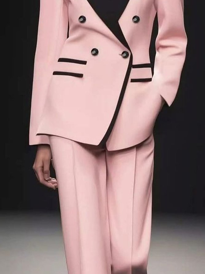 Urban Buttoned Color Block Lapel Collar Blazer