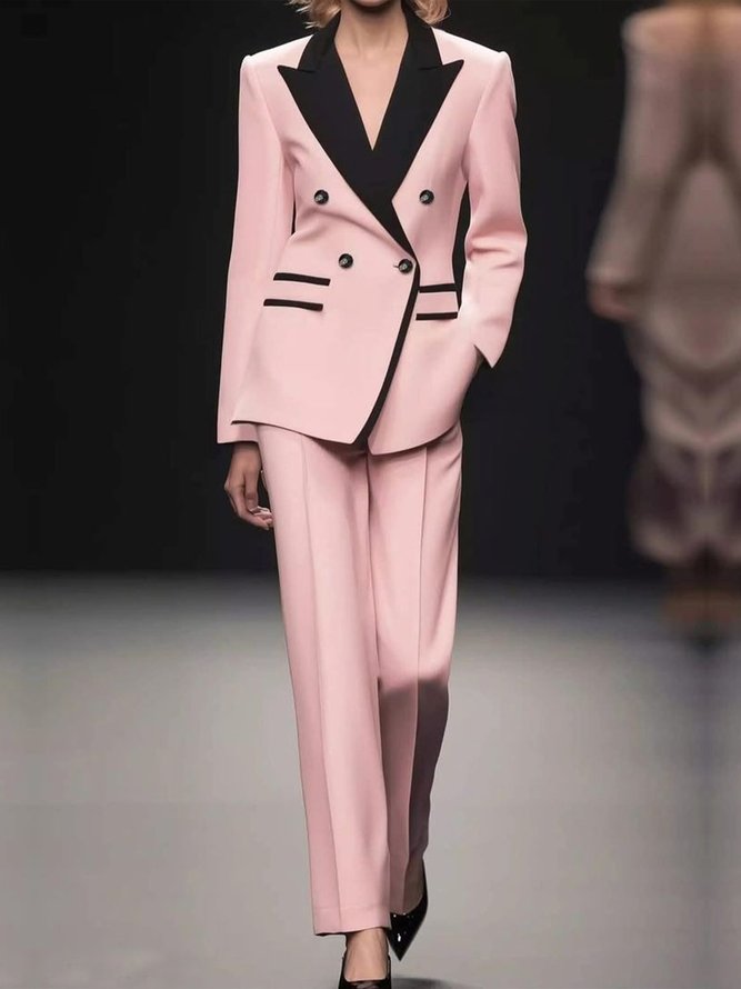 Urban Buttoned Color Block Lapel Collar Blazer