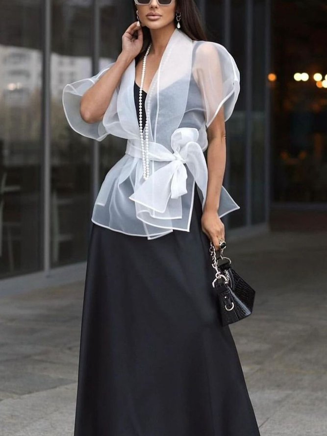 Elegant Plain Shawl Collar Kimono With Belt