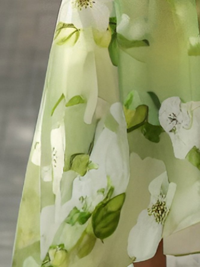 Vacation Floral Printing Crew Neck Midi Dress