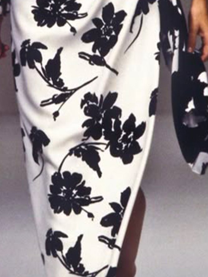 Elegant Floral Raglan Sleeve Side-Slit Boat Neck Maxi Party Dress