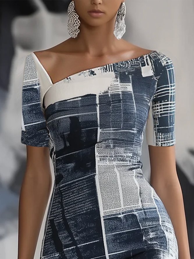 Urban Random Print Printing Asymmetrical Knee Length Dress
