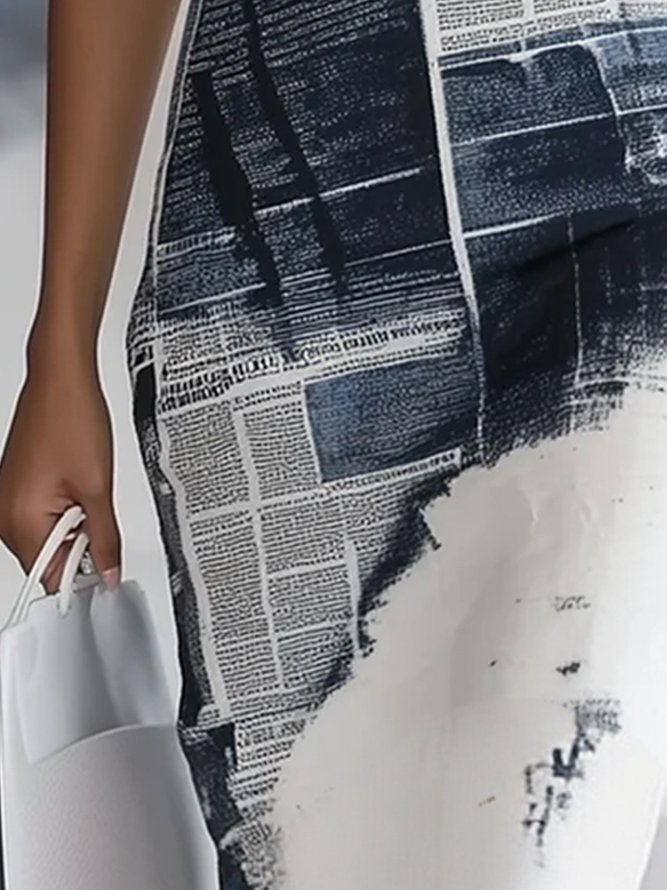 Urban Random Print Printing Asymmetrical Knee Length Dress