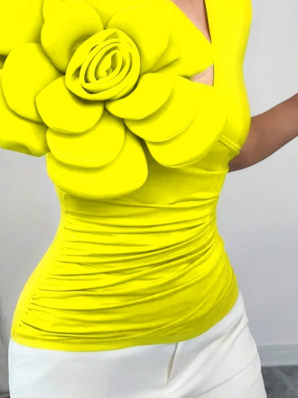 Urban Slim Fit 3D Floral V Neck T-shirt