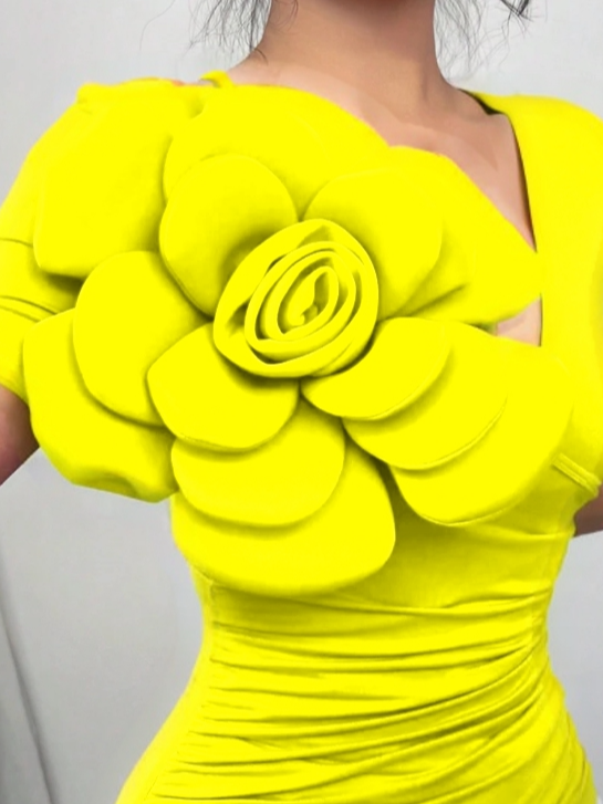 Urban Slim Fit 3D Floral V Neck T-shirt