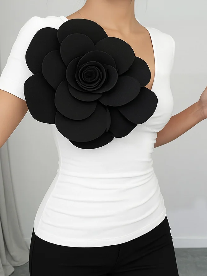 Urban Slim Fit 3D Floral V Neck T-shirt
