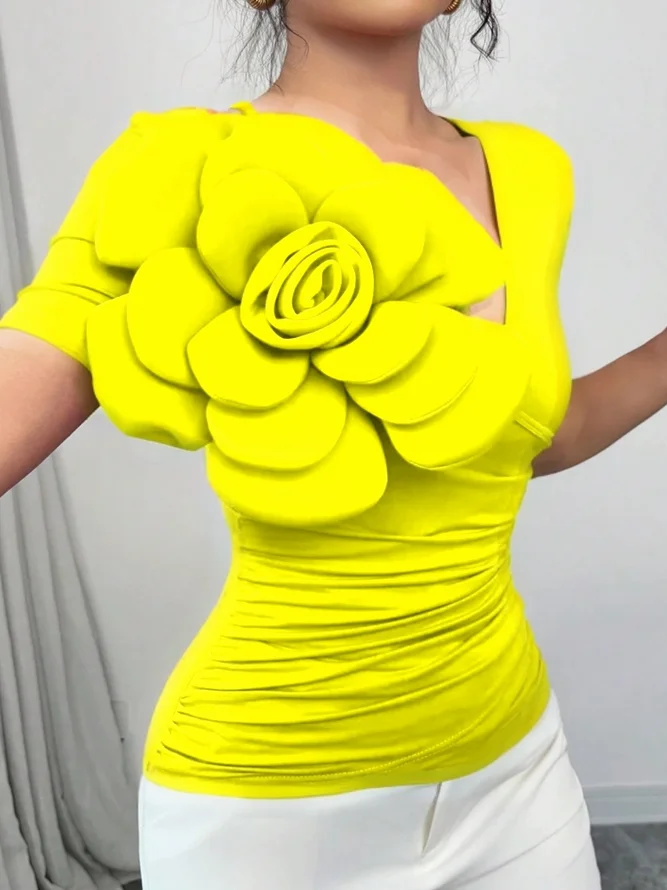 Urban Slim Fit 3D Floral V Neck T-shirt