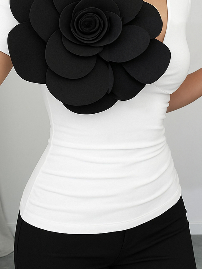Urban Slim Fit 3D Floral V Neck T-shirt