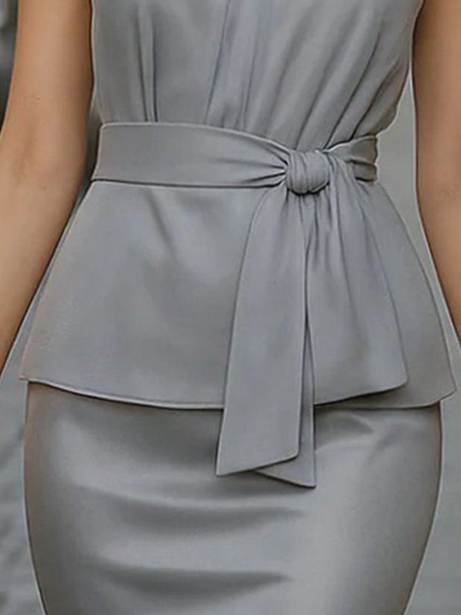 Satin Elegant Plain Halter Tank Top With Belt