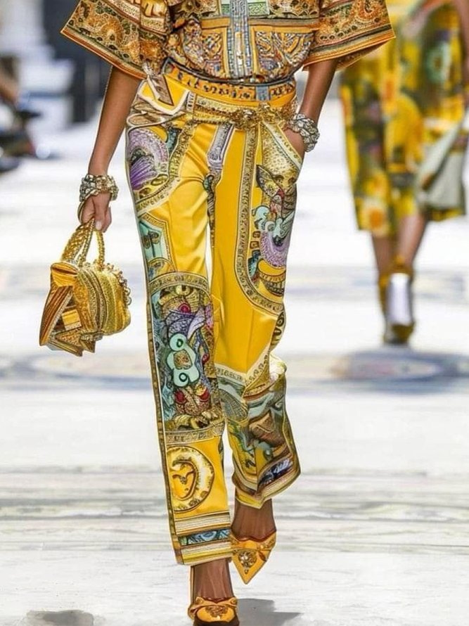 Urban Random Print Printing Straight Pants