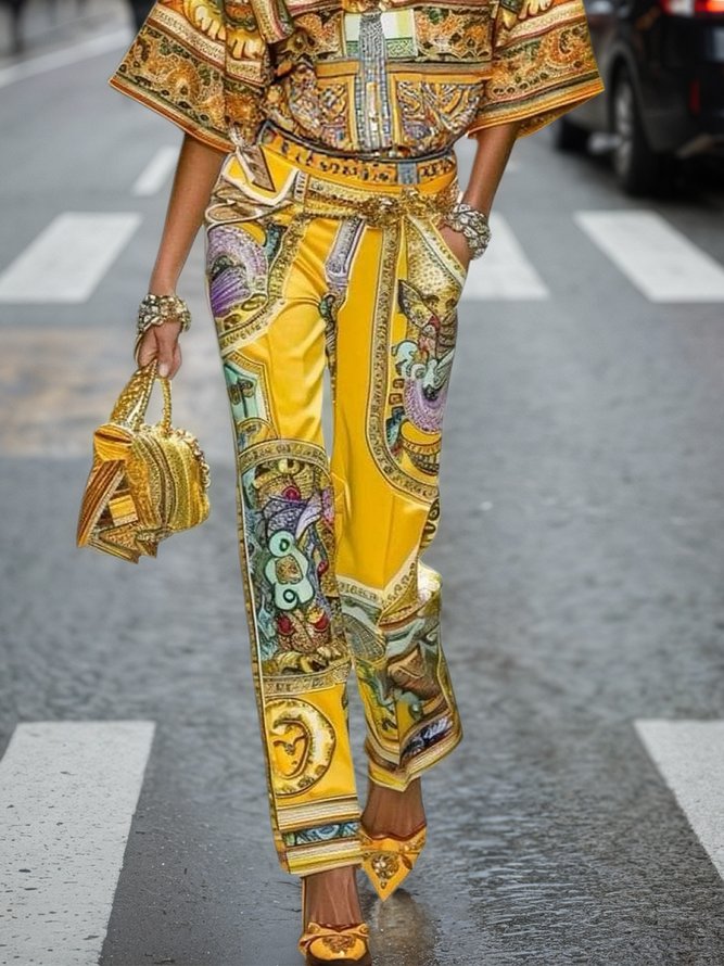 Urban Random Print Printing Straight Pants