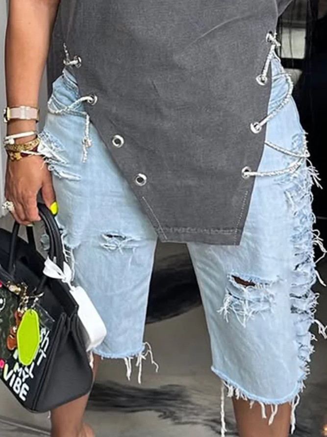 Plain Casual Denim Shorts