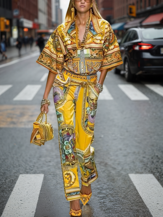 Urban Random Print Printing Straight Pants