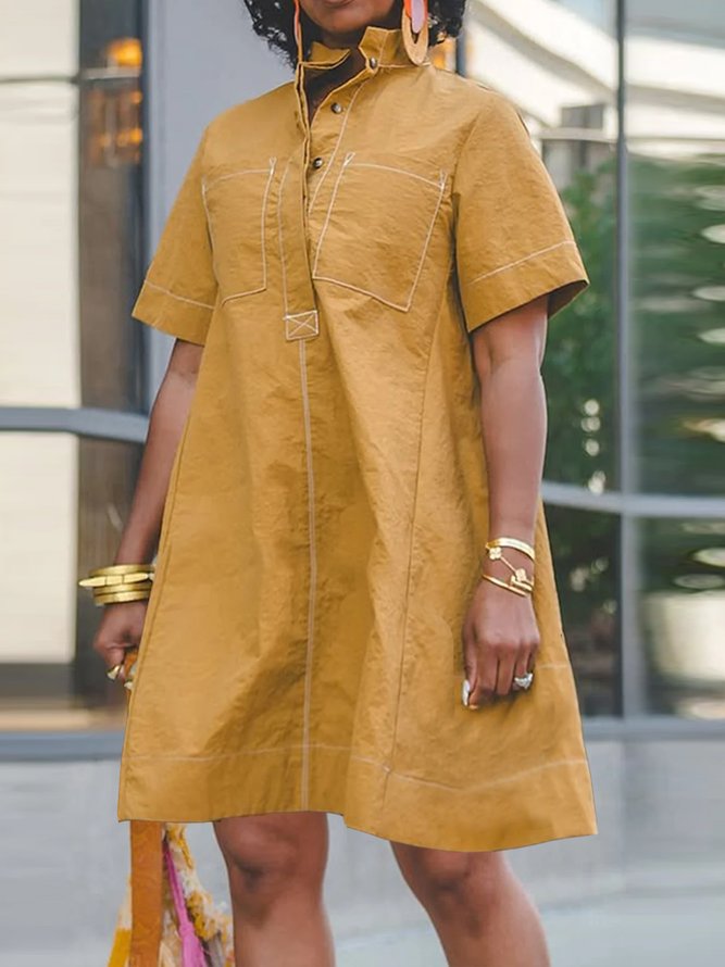 Casual Plain Buttoned Mini Dress