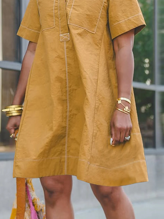 Casual Plain Buttoned Mini Dress