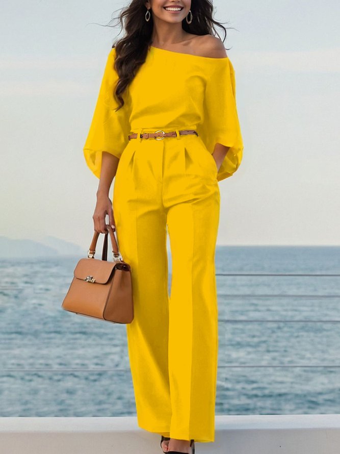 Urban Plain Irregular Craftsmanship One Shoulder Balloon Sleeve Blouse