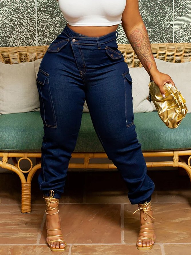 Plain Buttoned Urban Denim Jeans