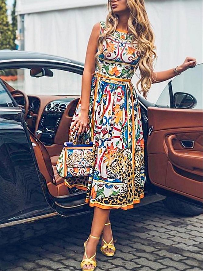 Elegant Ethnic Geometry Midi Dress