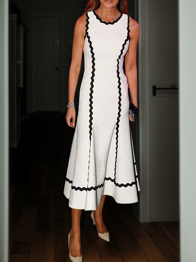 Micro-Elasticity Elegant Color Block  Maxi Dress