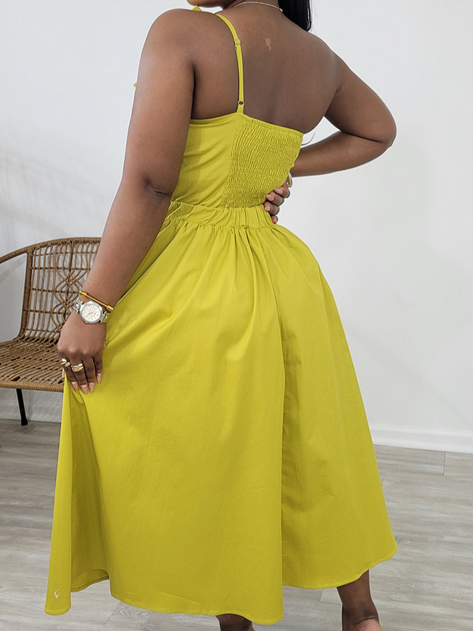 Urban Plain Cross Spaghetti Midi Dress
