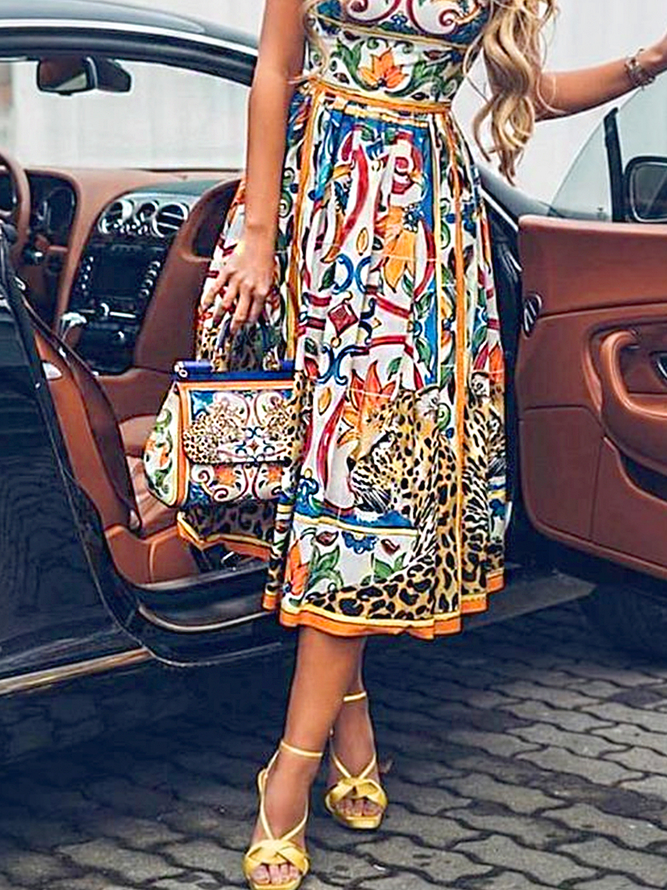 Elegant Ethnic Geometry Midi Dress