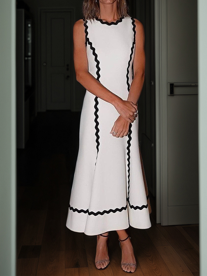 Micro-Elasticity Elegant Color Block  Maxi Dress