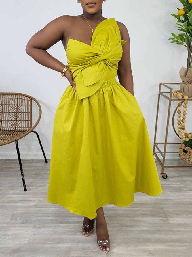 Urban Plain Cross Spaghetti Midi Dress
