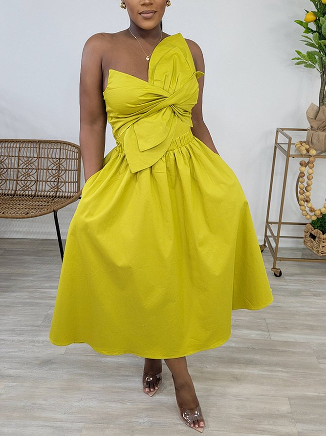 Urban Plain Cross Spaghetti Midi Dress