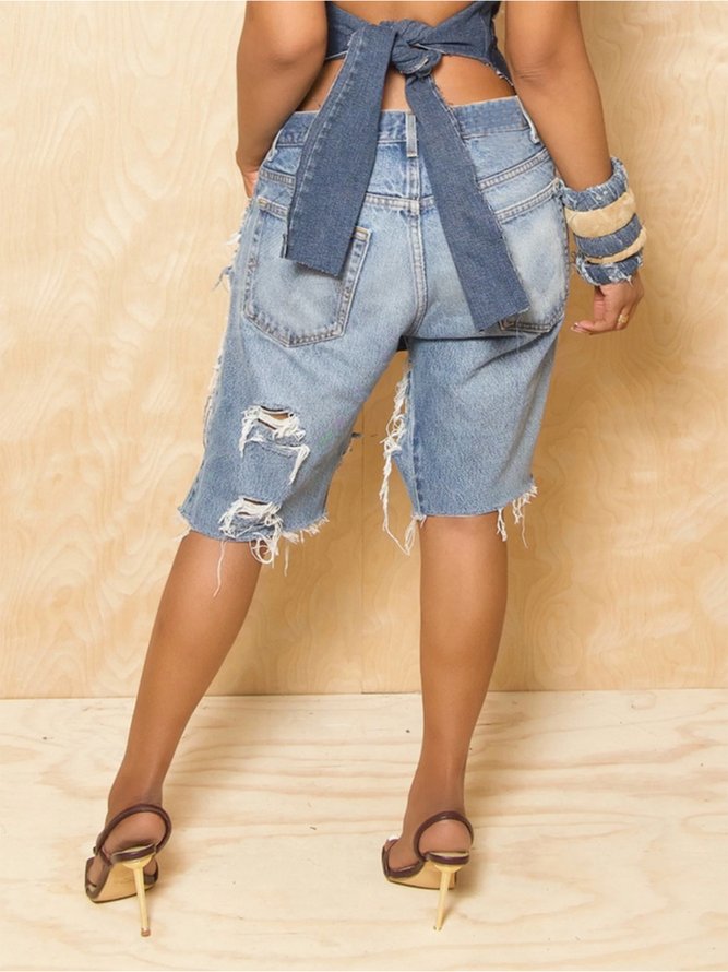 Casual Pockets Denim Shorts