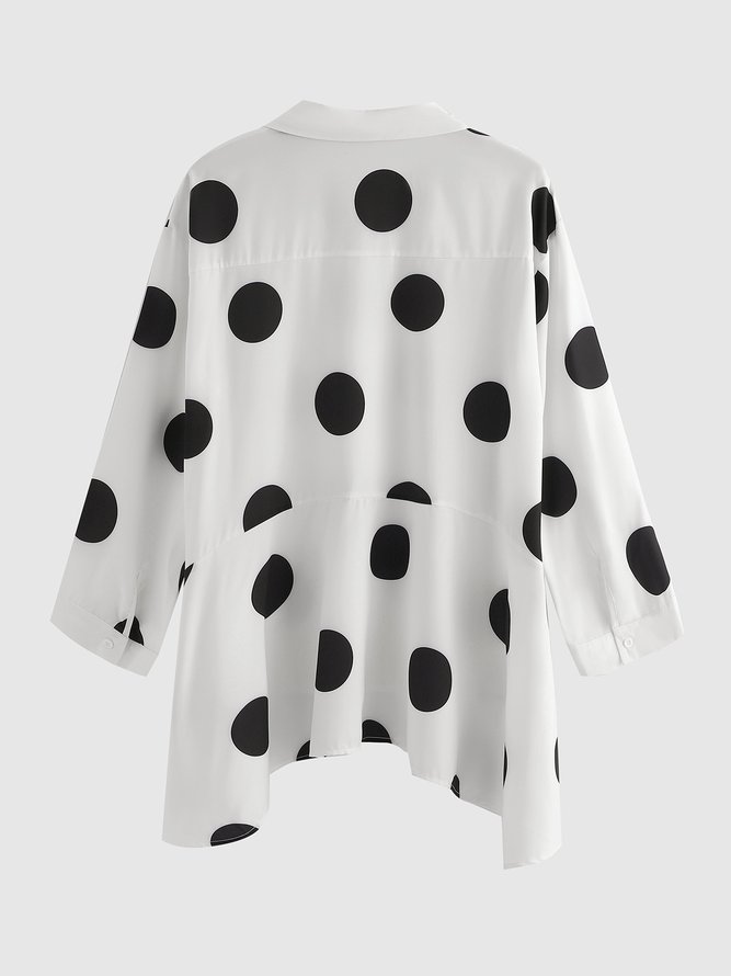 Shirt Collar Polka Dots Shift Elegant Top