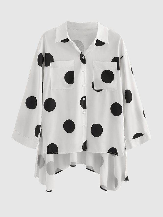 Shirt Collar Polka Dots Shift Elegant Top