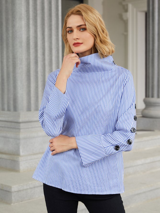 Turtleneck Stripes Long Sleeve Top