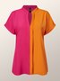 Urban Loose Color Block Stand Collar  Blouse