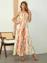 Regular Fit Vacation Random Print Spaghetti Dress