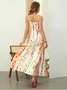 Regular Fit Vacation Random Print Spaghetti Dress