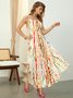 Regular Fit Vacation Random Print Spaghetti Dress