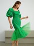 Puff Sleeve Elegant Square Neck Party Dress