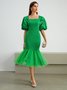 Puff Sleeve Elegant Square Neck Party Dress