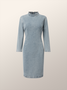 Stand Collar Plain Elegant Denim Dress