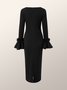 Elegant  Plain Crew Neck Regular Fit  Long Sleeve Feather Dress