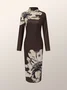 Stand Collar Elegant Floral Long Sleeve Dress