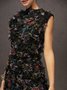 Elegant Ruched Cowl Neck Floral Textured Slit Midi Dress