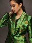 Sleek Urban Floral Shawl Collar Satin Blazer