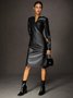 Regular Fit Medium Elasticity PU V Neck Long Sleeve Elegant Faux Leather Dress