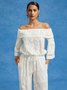 Pure Cotton Casual Jacquard Off-Shoulder Blouse